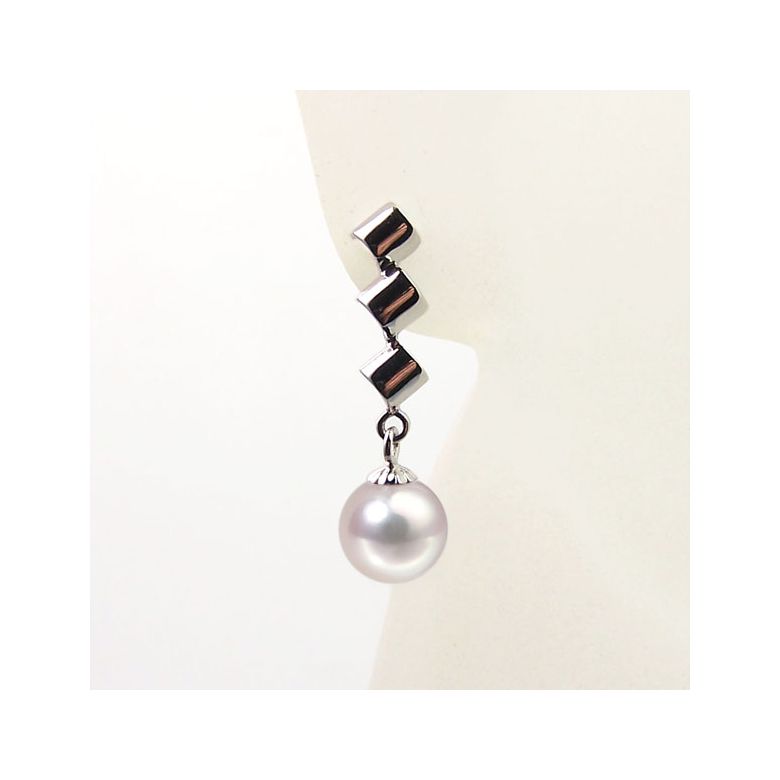 Boucles d'oreille pendantes or blanc - perles Akoya de culture Japon - 3