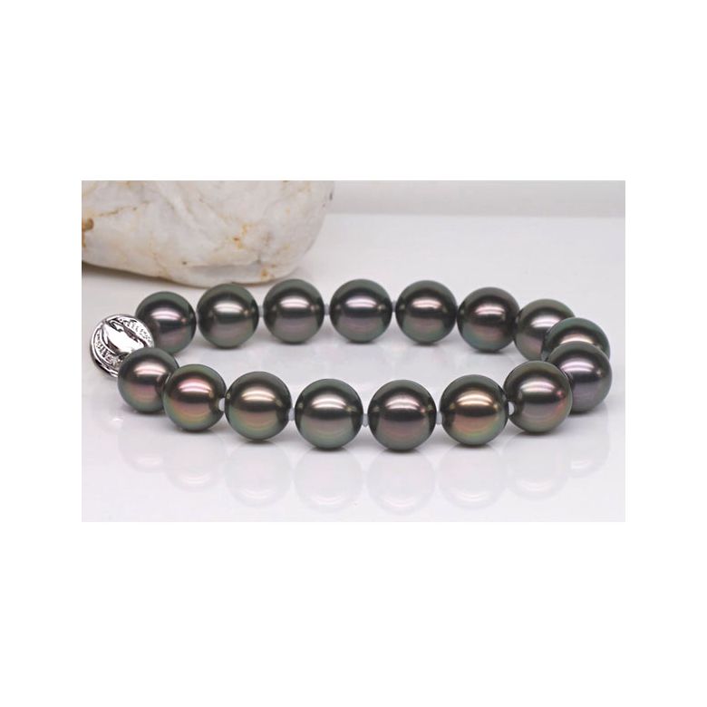 Bracelet perles Tahitiennes noires de 9/10mm - Fermoir en or - 4