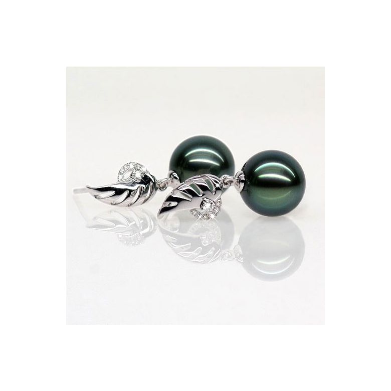 Boucles oreilles ailes - Symbole liberté - Perles de Tahiti or blanc - 2