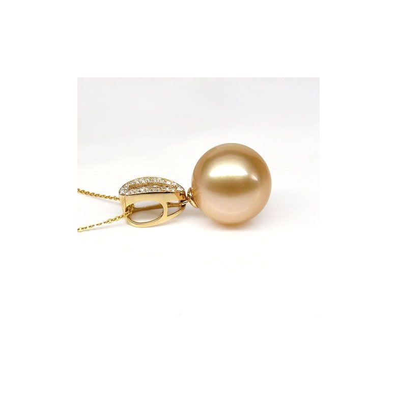 Pendentif perle d'Australie dorée - Or jaune - Diamants ronds, baguettes - 3