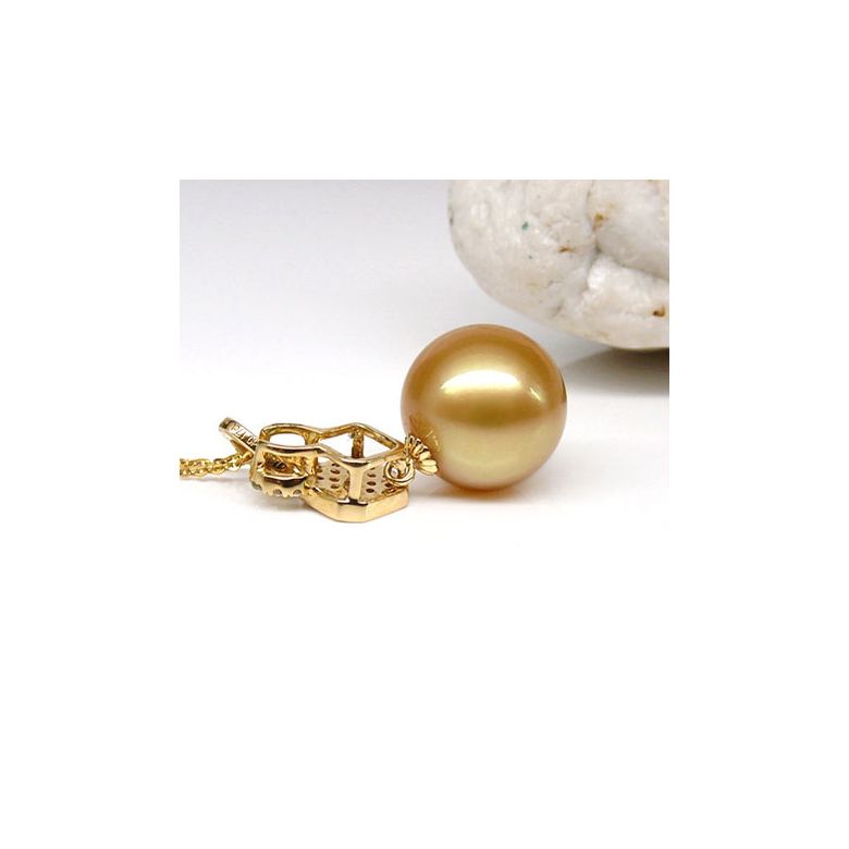 Pendentif bélière d'inspiration romaine - Perle d'Australie 11-12mm, or jaune - 3