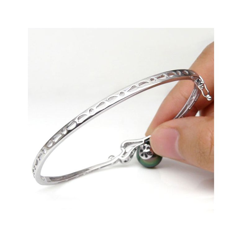Bracelet jonc - Coeur stylisé - Perle de Tahiti - Or blanc, diamants - 4