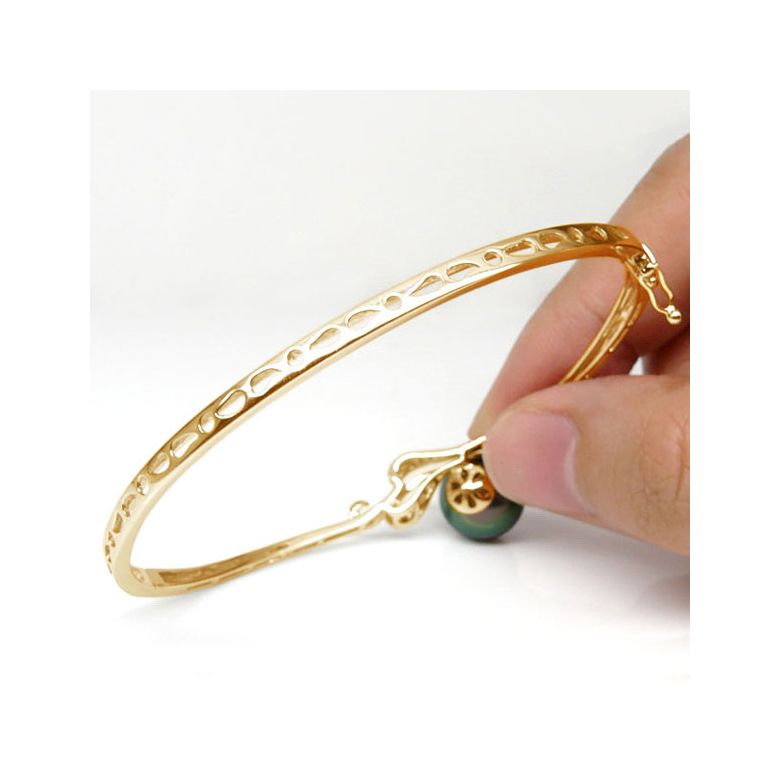 Bracelet jonc - Coeur stylisé - Perle de Tahiti - Or jaune, diamants - 4