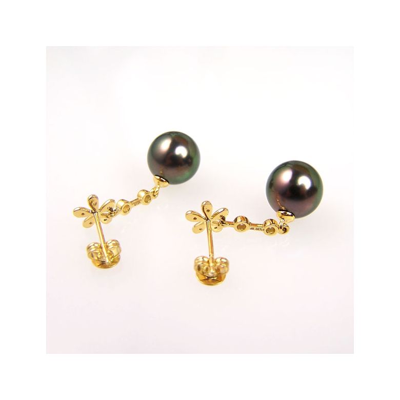 Création Boucles d'oreilles fleurs - Perles de Tahiti - Pendants or jaune, diamants - 4