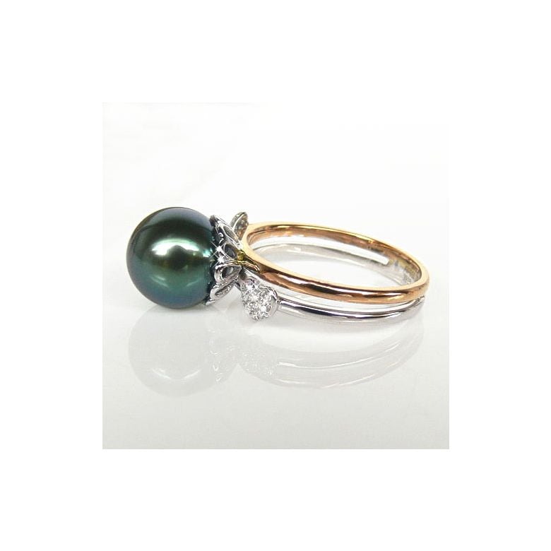 Bague coeurs - Ovation à l'amour - Perle de Tahiti - 2 ors, diamants - 4