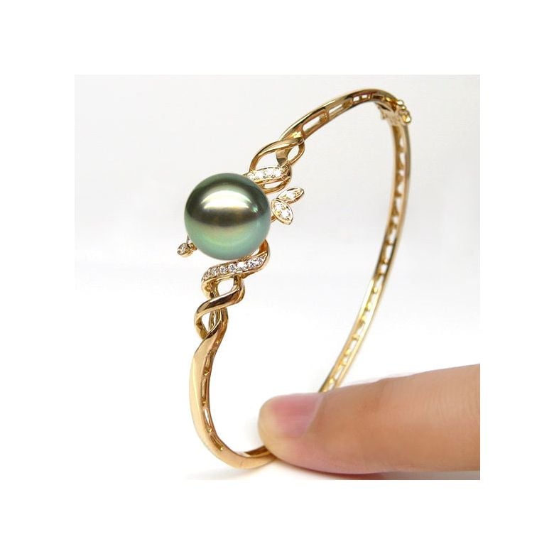 Bracelet jonc - Perle de Tahiti noire - Or jaune, diamants - 5