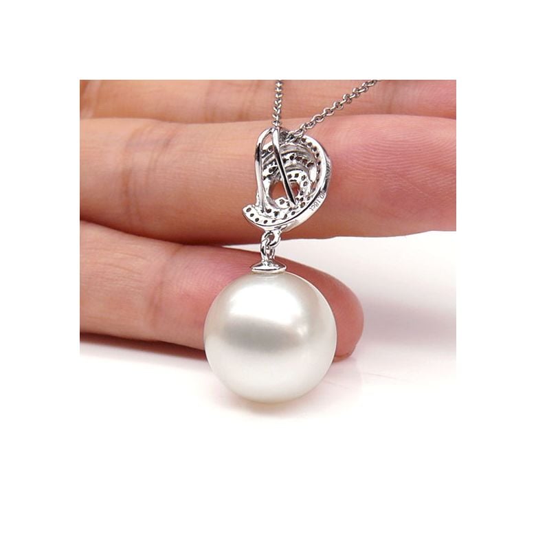 Pendentif 3C - Or blanc et diamants - Perle d'Australie blanche - 3