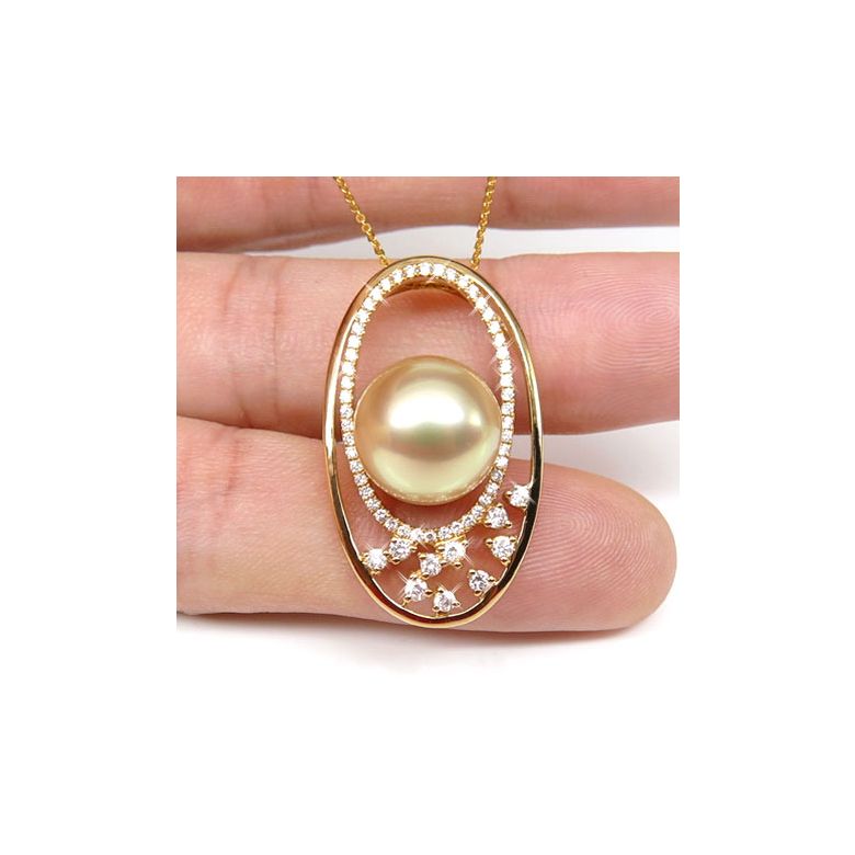 Pendentif haute joaillerie - Ellipse - Perle d'Australie dorée - 2