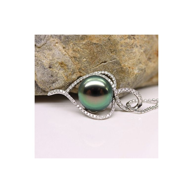 Pendentif coeur - Déclaration d'amour - Perle Tahiti - Or blanc, diamants - 2