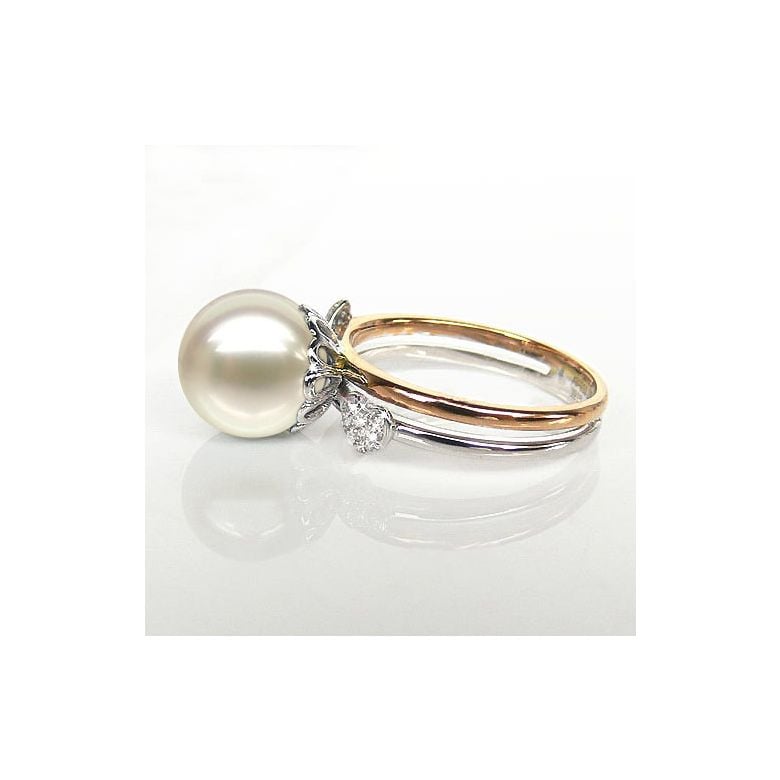 Bague 2 coeurs or jaune et blanc avec 1 perle de culture d'eau douce - 2