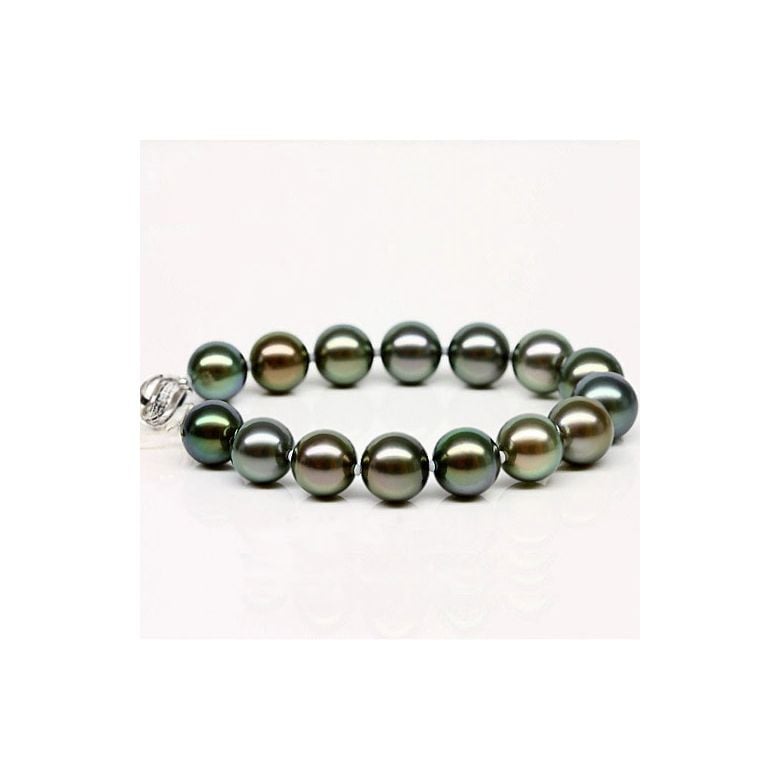 Bracelet perles de Tahiti multicolores - 9/10mm - Fermoir en or - 2