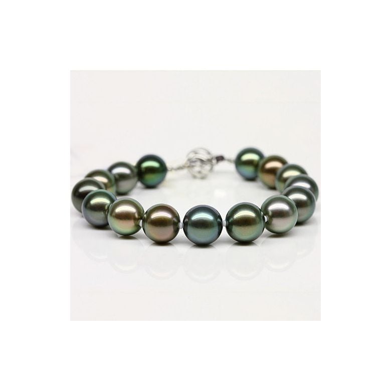 Bracelet perles de Tahiti multicolores - 9/10mm - Fermoir en or - 3