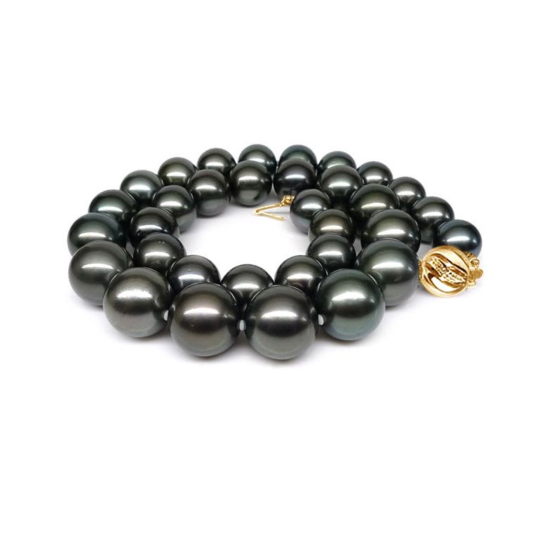 Collier perles Tahiti noires - Perle de culture Pacifique - 11/13mm - 1