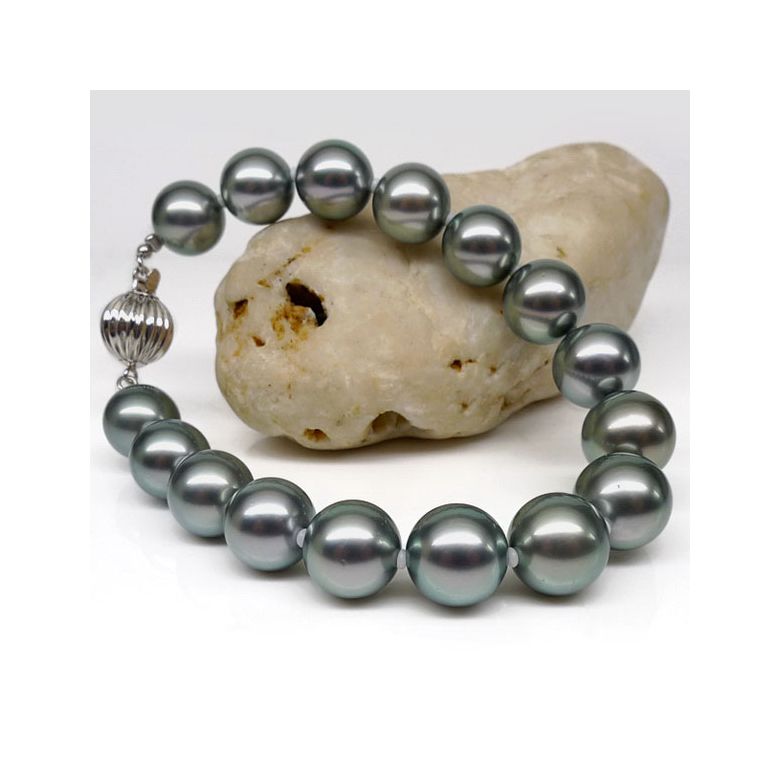 Bracelet perles de Tahiti grises - 9/10mm - Fermoir Or - 4