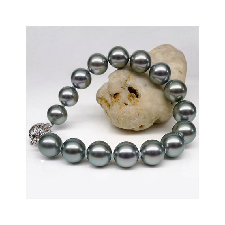 Bracelet perles de Tahiti grises - 9/10mm - Fermoir Or - 3