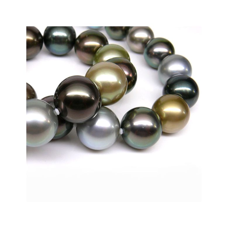 Collier perle Tahiti - Perles de culture multicolores - 12/14mm, AAA - 4