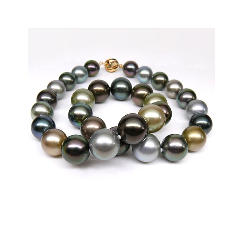 Collier perle Tahiti - Perles de culture multicolores - 12/14mm, AAA - 3
