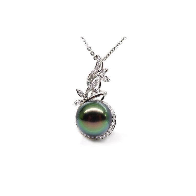 Pendentif Nature - Branche, feuillage - Perle de Tahiti - Or blanc - 1