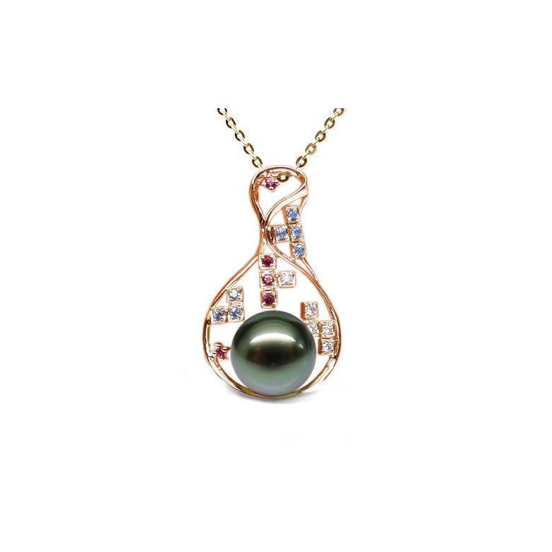 Pendentif constellation - Perle de Tahiti - Or jaune, topaze, diamants - 1