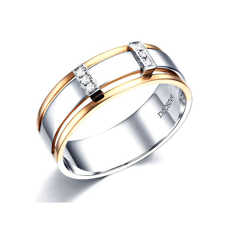 Bague 2 ors Homme - Or rose et blanc 18cts - 6 Diamants - 1