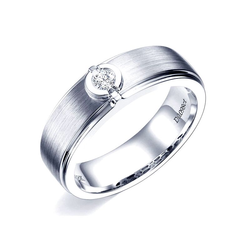 Bague Homme or blanc. Diamant solitaire. Or 750/1000 brossé et poli | Lorenzo - 1