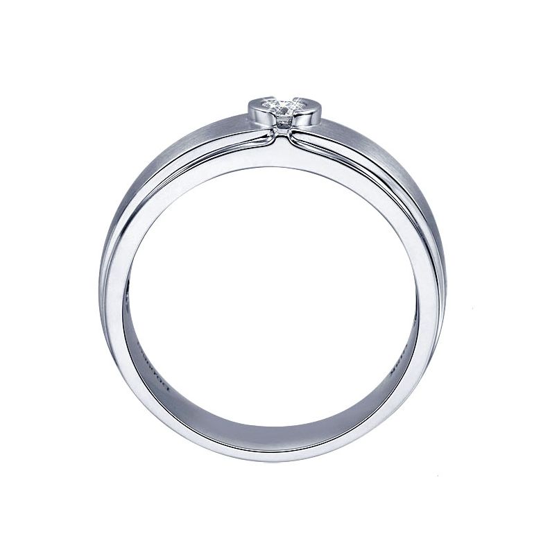 Bague Homme or blanc. Diamant solitaire. Or 750/1000 brossé et poli | Lorenzo - 3