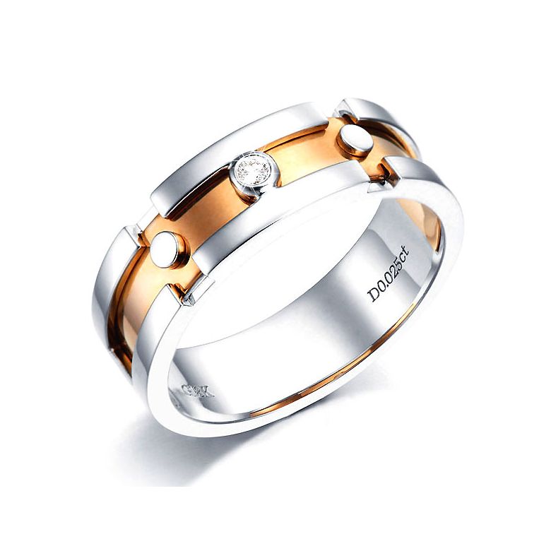 Bague anneau originale pour Homme - Métal 2 ors 18cts - Diamant - 1
