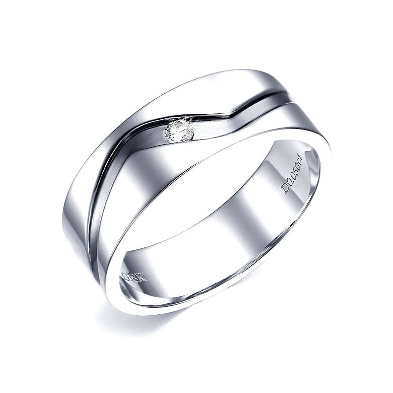 Bague anneau originale Homme en or blanc - Diamant demi-clos serti - 1