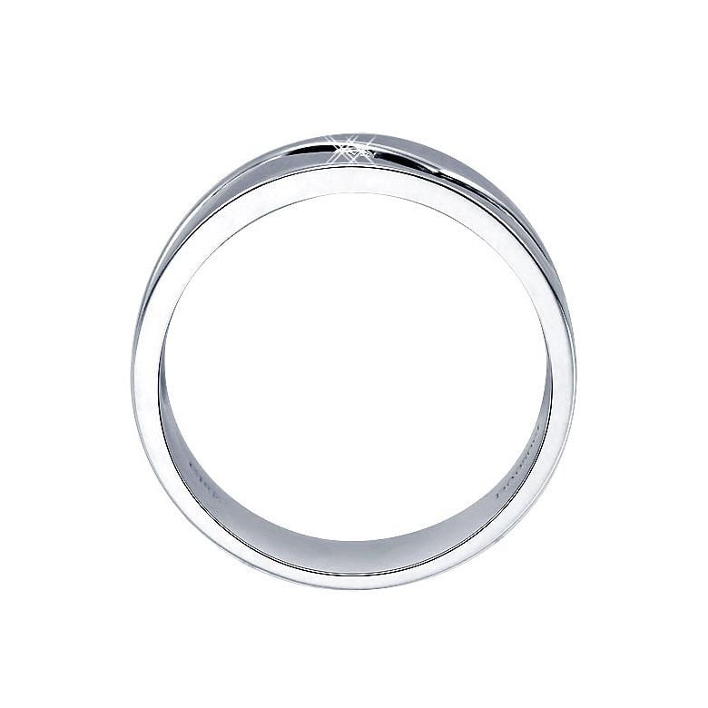 Bague anneau originale Homme en or blanc - Diamant demi-clos serti - 4