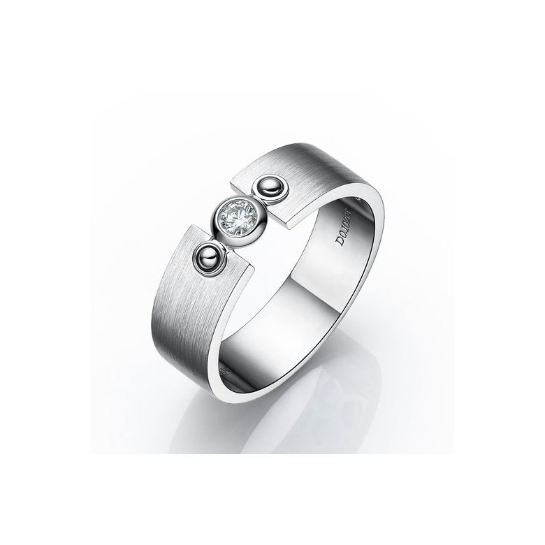 Bague en or pour homme - Or blanc brossé 18cts - Diamant 0.083ct - 1