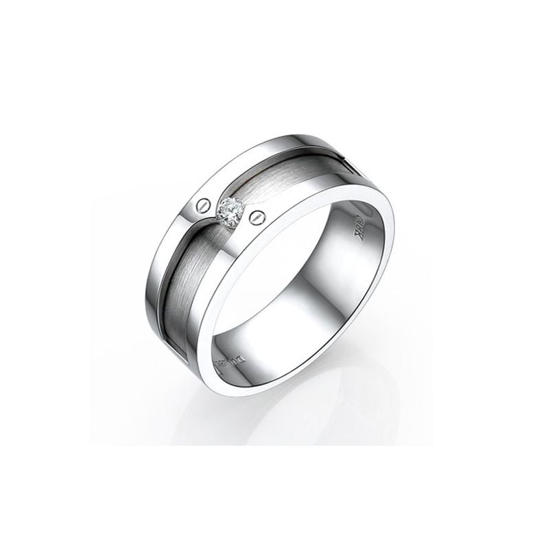 Bague homme moderne et virile - Or blanc brossé 18cts - Diamant - 1