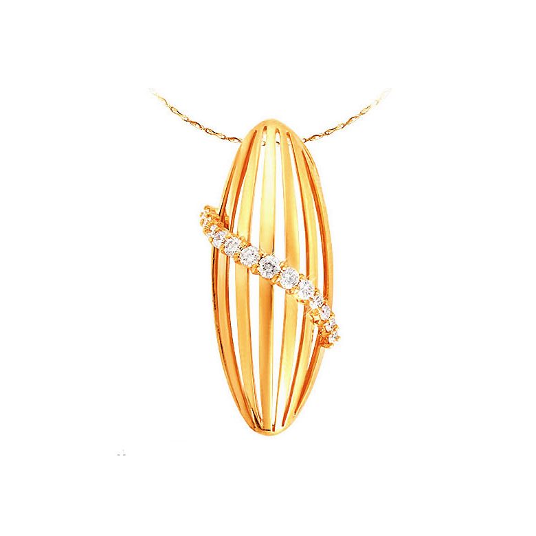 Pendentif courbe barrettes or jaune - Diamants sertis griffes 0.304ct - 1