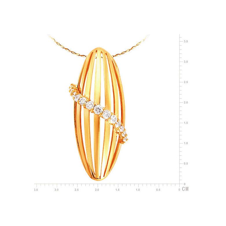 Pendentif courbe barrettes or jaune - Diamants sertis griffes 0.304ct - 2
