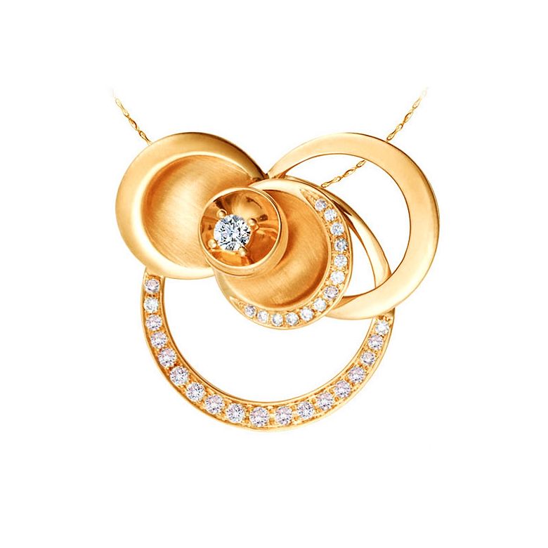Courbes en diamants formant un pendentif or jaune - Diamant central - 1