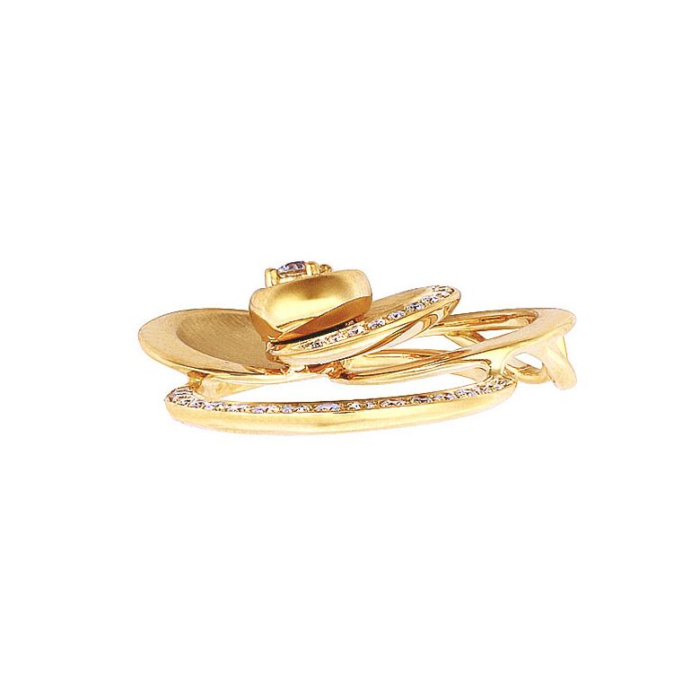 Courbes en diamants formant un pendentif or jaune - Diamant central - 2