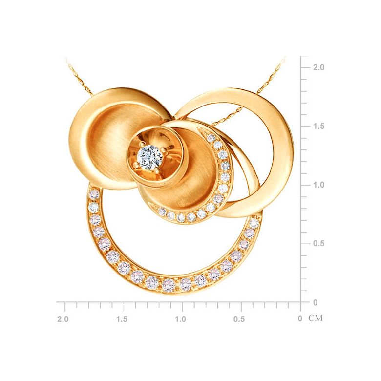 Courbes en diamants formant un pendentif or jaune - Diamant central - 3
