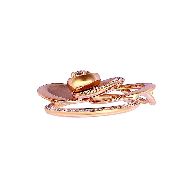 Pendentif courbe sinueuse or rose - Arcs diamantés et diamant central - 2
