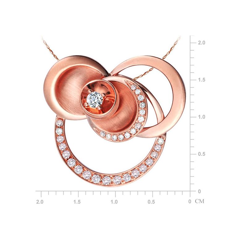 Pendentif courbe sinueuse or rose - Arcs diamantés et diamant central - 3