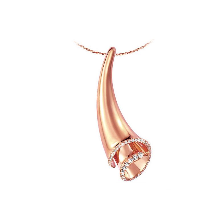 Pendentif corne d'abondance or rose - Coquille de Triton - Diamants - 1