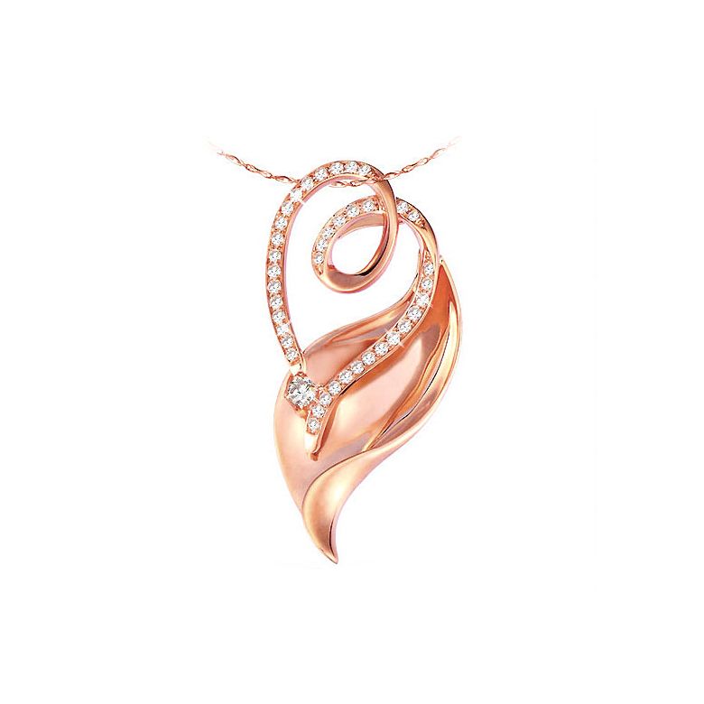 Pendentif feuille or rose - Accents romantiques et diamants 0.28ct - 1