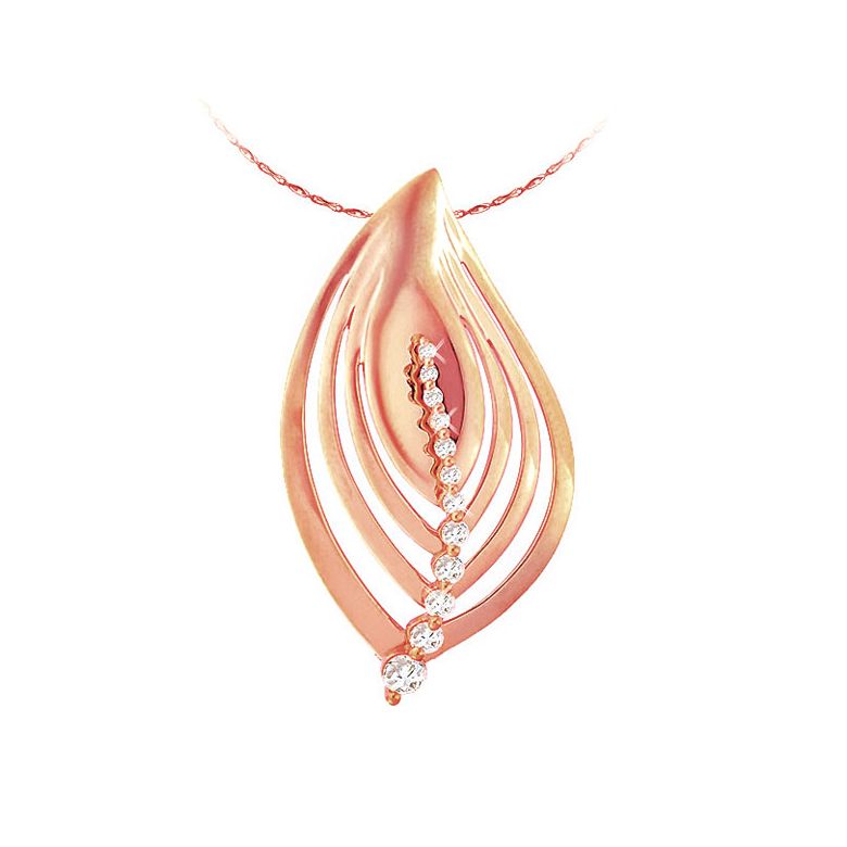 Pendentif - Or rose - Feuille - Diamants 0.29ct - 1