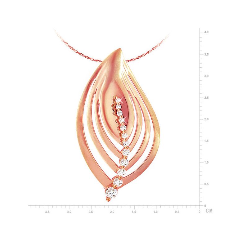 Pendentif - Or rose - Feuille - Diamants 0.29ct - 2