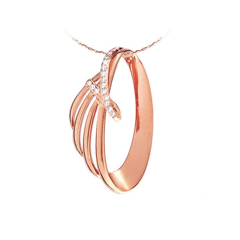 Pendentif contemporain océan et forme écailleuse - Or rose, diamants - 1