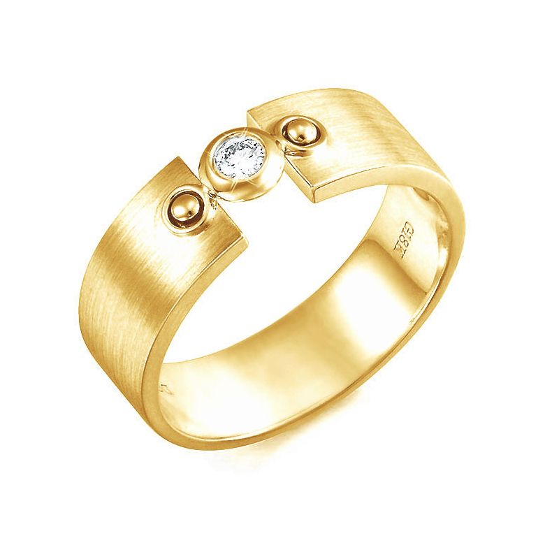 Bague anneau chevalière homme - Anneau or jaune serti clos diamant - 1