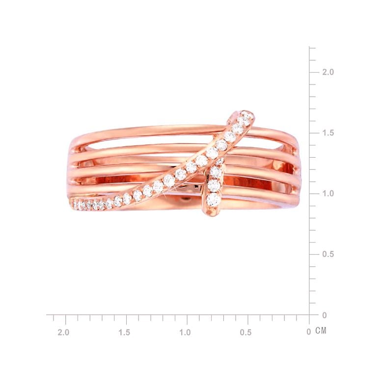 Bague 4 anneaux liés - Or rose - Diamants sertis grains - 2