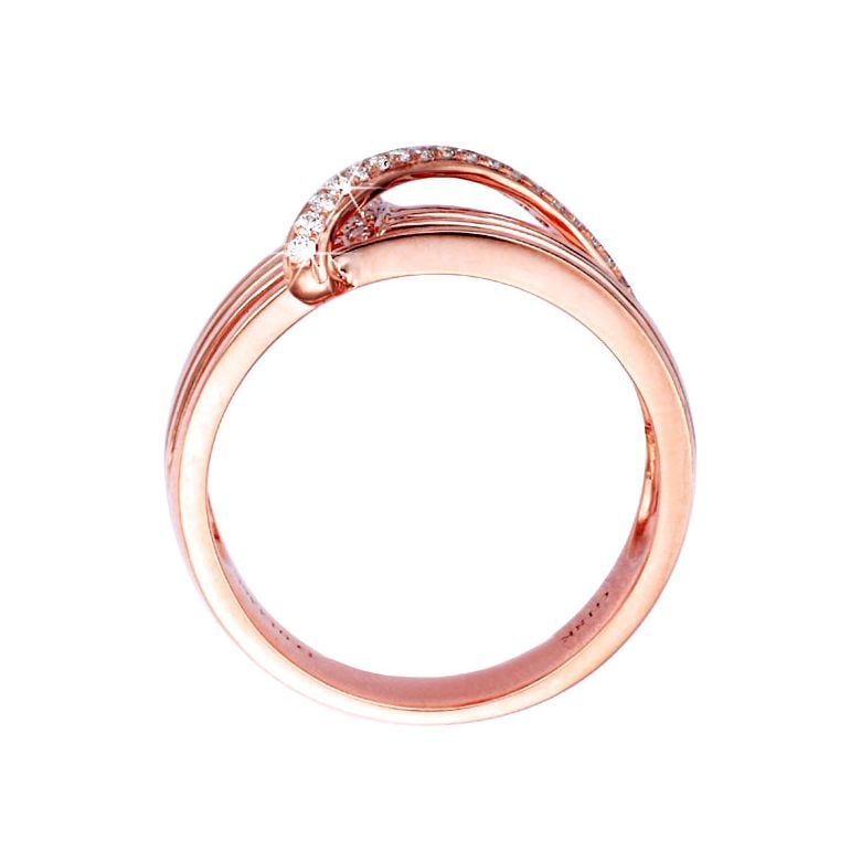 Bague 4 anneaux liés - Or rose - Diamants sertis grains - 3