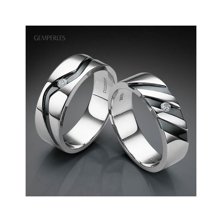 Bague anneau originale Homme en or blanc - Diamant demi-clos serti - 3
