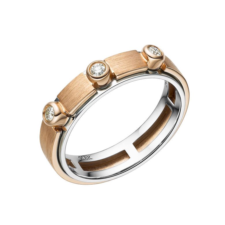 Bague contemporaine homme. Or rose et blanc, diamants sertis clos | Phède - 1