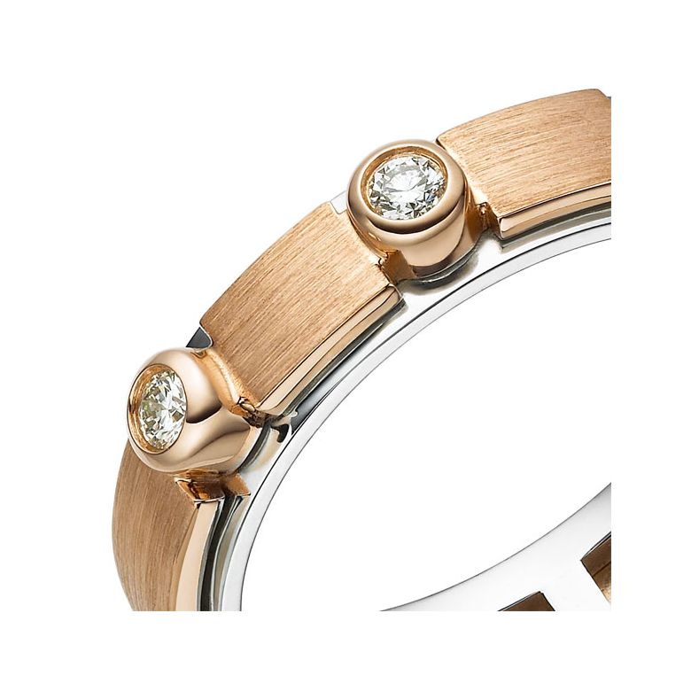 Bague contemporaine homme. Or rose et blanc, diamants sertis clos | Phède - 2