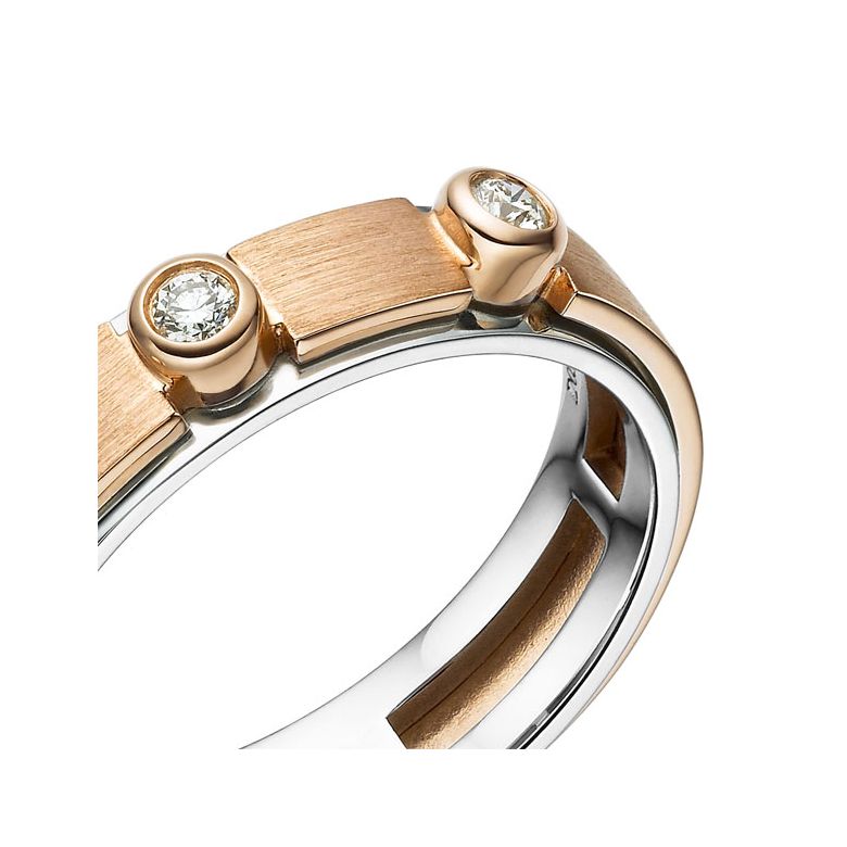 Bague contemporaine homme. Or rose et blanc, diamants sertis clos | Phède - 3